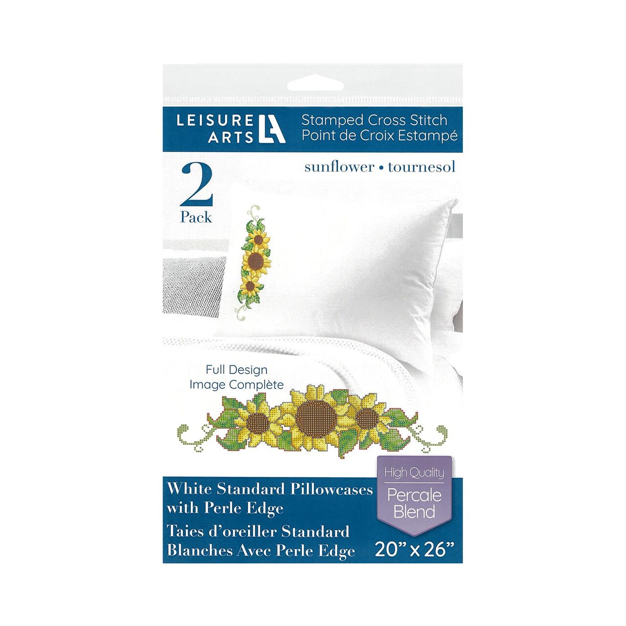 Leisure Arts Pillowcase 20"X26" Sunflower 2Pc, Embroidery Pillow Kit, Stamped Embroidery Pillowcases, Pillow Cases Stamped, Stamped Cross Stitch Cases